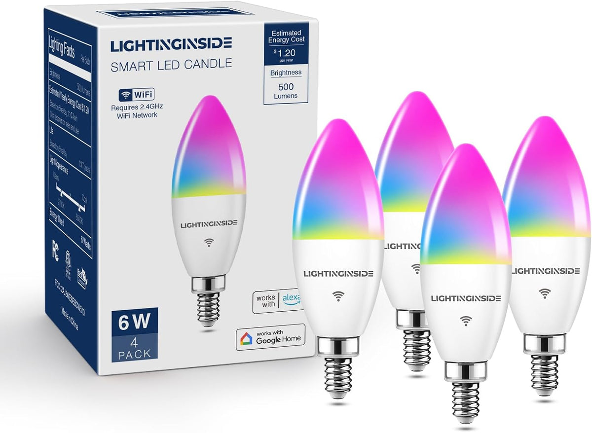 Lightinginside Smart E12 LED Bulbs 60W Work with Alexa/Google Home, 4PCS