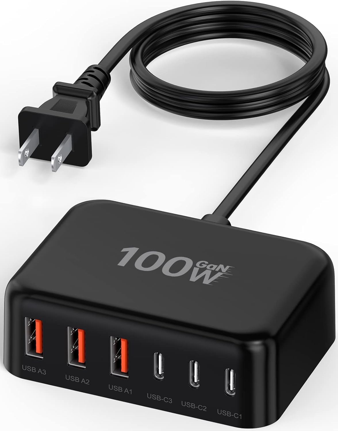 6 in 1 USB Charger, 50% Smaller Charging Station for Multiple Devices, 100W Fast Charging Blocks with Type C Ports, USB Charging Hub Organizer Multiport Power Strip for iPhone, Ipad, Kindle, Travel