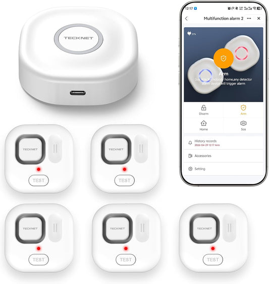 TECKNET Wi-Fi Water Leak Detector Kit, 120dB Smart Water Sensor with APP Push and Sound Alarm, Water Alarm Leak Detector for Home Kitchen Bathroom Basement (5 Sensors + 1 Gateway, Batteries Included)