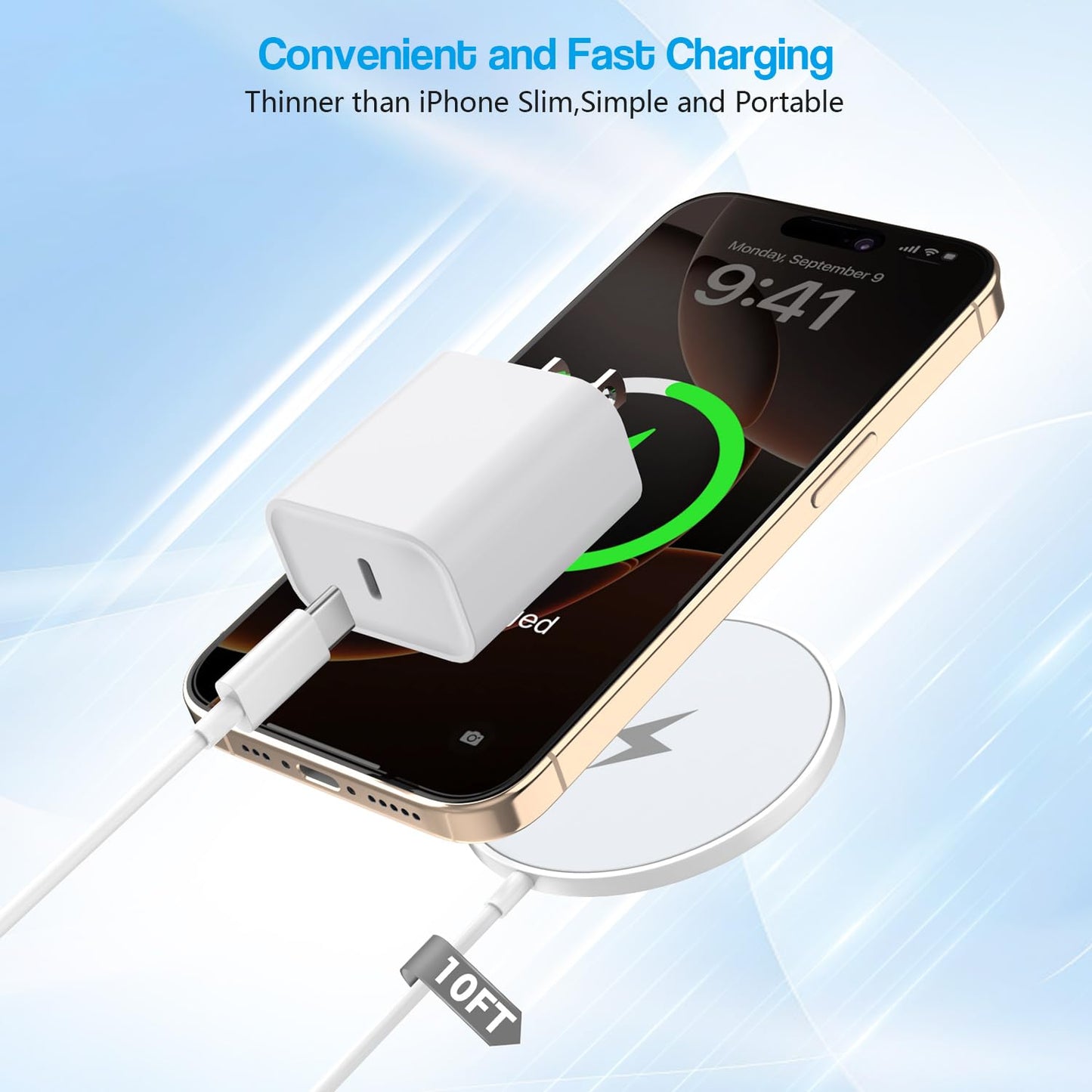 10FT Magnetic Wireless Charger,15W Fast Apple Mag-Safe Charger for iPhone 17/16/15 PD with USBC Apple Fast Charging Block 10Foot Quick Charge for iPhone 17/17 Air/17 16 15 Pro/Pro Max/14/13/12/AirPods