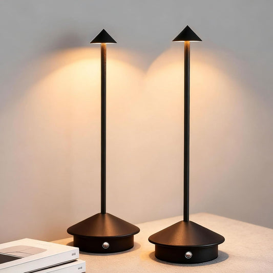 2 Pack Cordless LED Table Lamp, Rechargeable 5200mAH Battery Operated Lamp for Decor, 3 Color Stepless Dimming Desk Lamps, for Restaurant, Bedroom, Outdoor Camping, Coffee Shop, Night Light