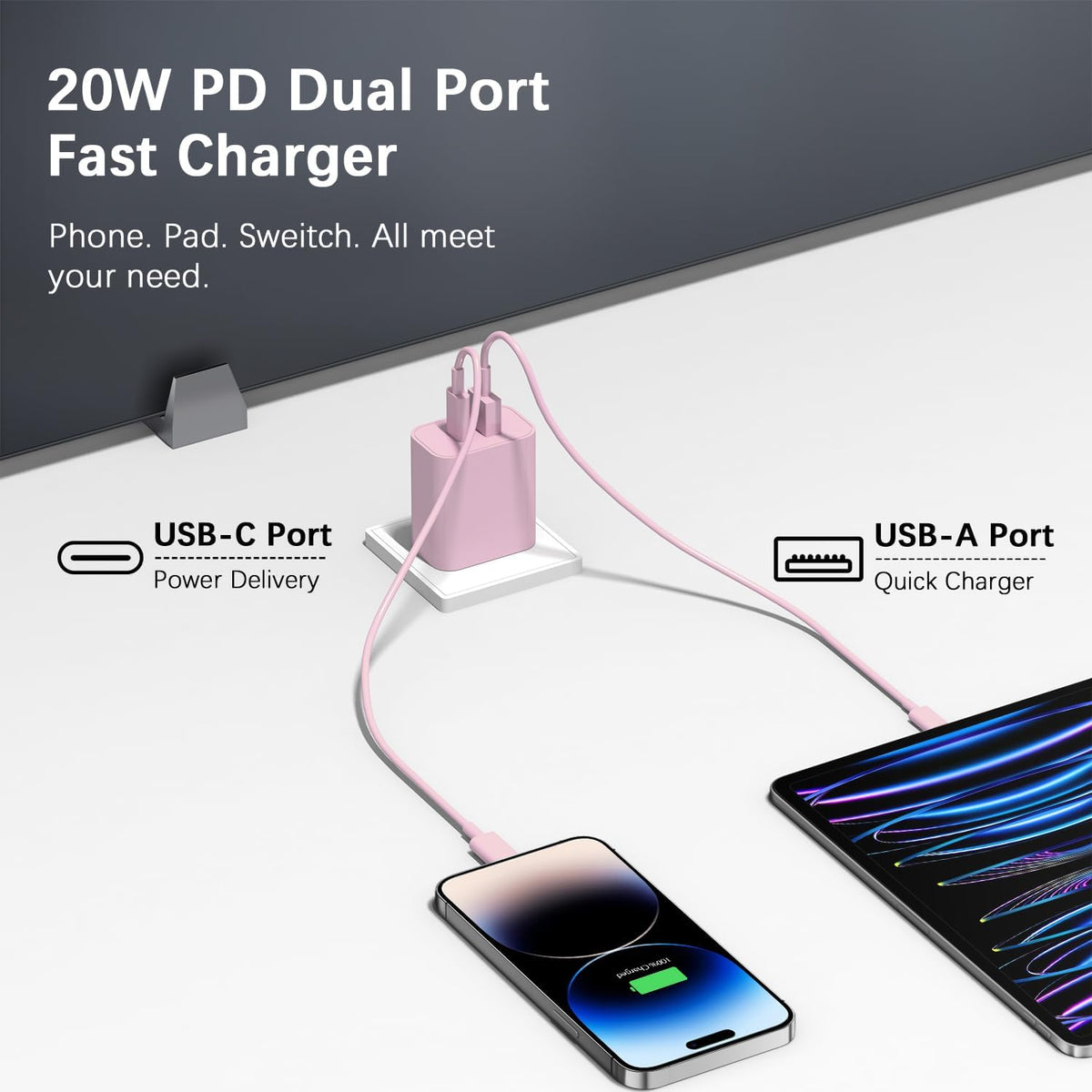 iPhone 17 16 15 Charger Fast Charging USB C Charger Block Type C Chargers Charging Block with 3 Pack 10FT Cable for iPhone 17/17 Plus/17 Pro Max/16/16 Plus/16 Pro Max/15 Pro Max/iPad Pro(Pink
