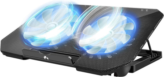 Laptop Cooling Pad, Cooler Pad Chill Mat 2 Quiet Fans LED Lights and 2 USB Ports 5 Height & with Adjustable Speed Mounts Metal Mesh Design, for 9"-17" Laptops（Black）