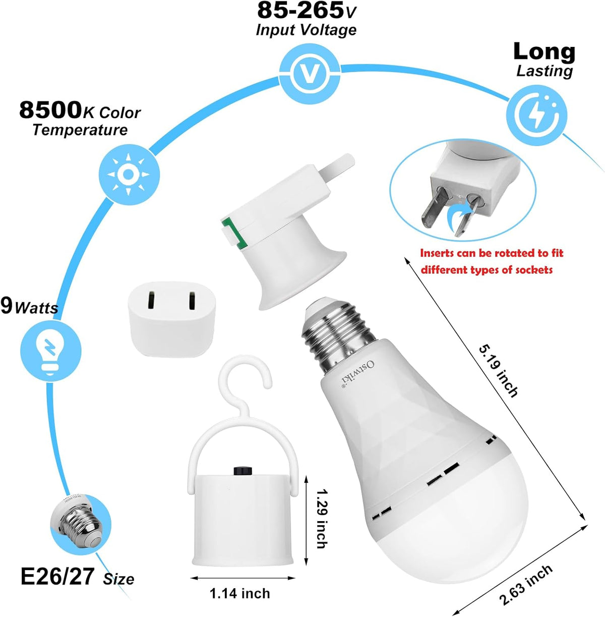 Ostwiki 6 Pack Rechargeable Emergency Light Bulbs Battery Operated Bulb