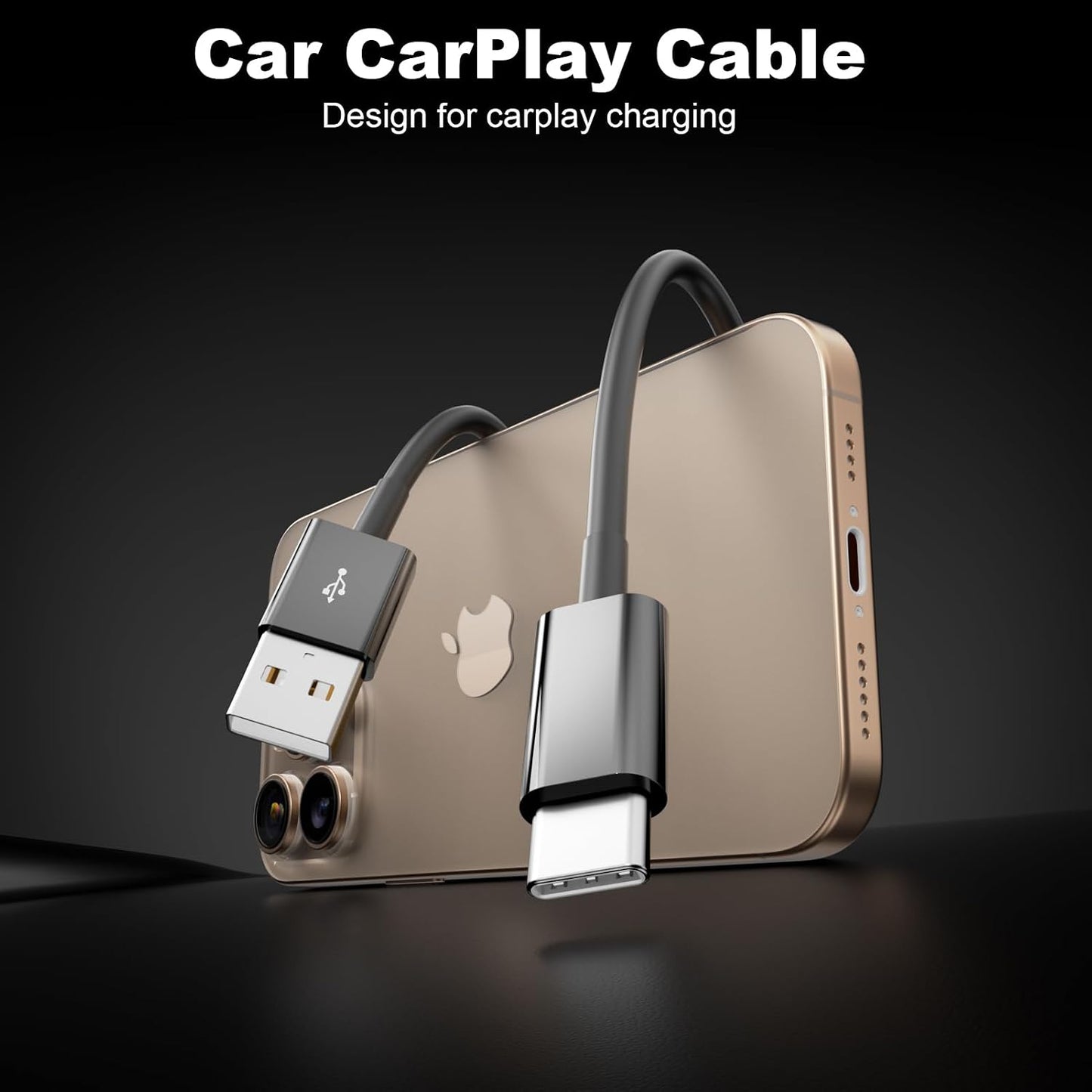 2Pack USB A to USB C Cable for iPhone 15/16/17 All Series, CarPlay - Type-C Car Charger 3A Fast Charging & 480Mbps Speed for iPad, Samsung Galaxy, Tablets, Laptops (Black-3FT)