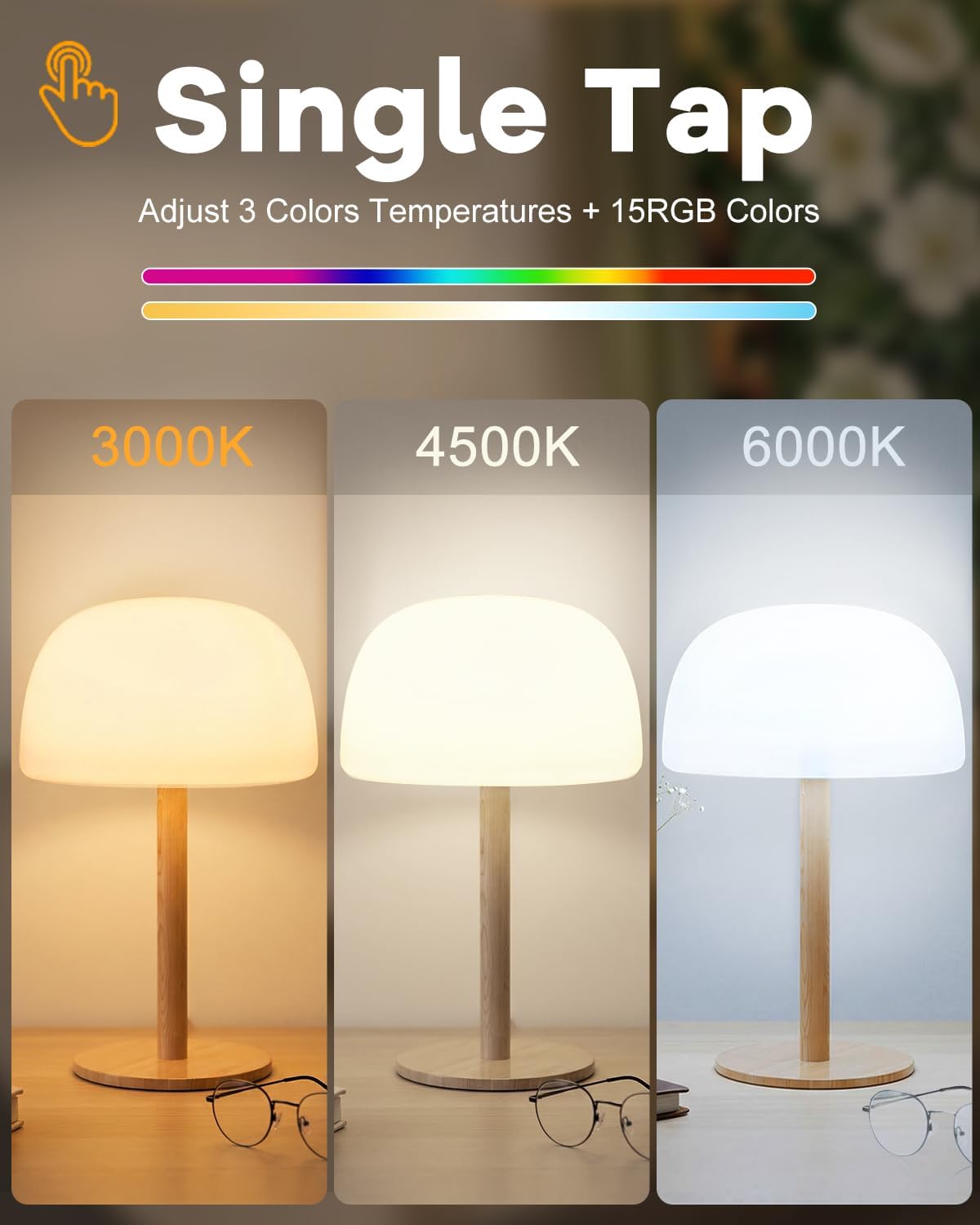 Waterproof Shower Lamp Cordless Lamp - 7500mAh Rechargeable Table Lamp, Bathroom Lamp, RGB 15 Colors & 3 Color Temperature Touch Dimmable, Shower Light for Inside Shower, Bathtub, Bedroom,1PC