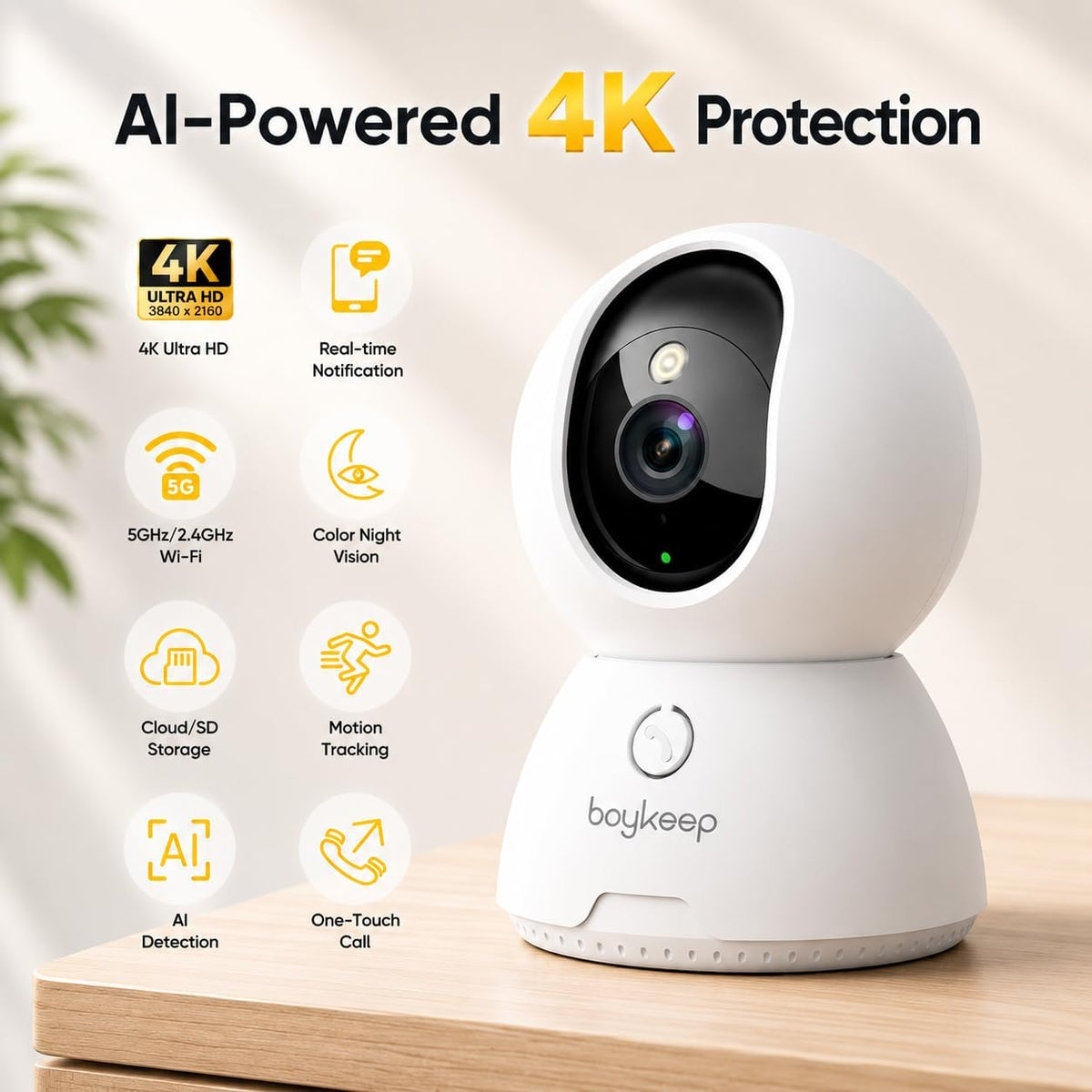 4K Indoor Cameras for Home Security, Pet Camera with Phone App, Indoor Security Camera with AI Human & Pet Detection, 360° Pan Tilt, Auto Tracking, Night Vision, Two-Way Audio, Compatible with Alexa