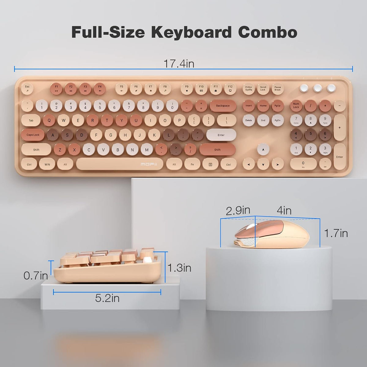 MOFII Wireless Computer Keyboard and Mouse Combo, Typewriter Full Size Keyboard with Number Pad and 2 in 1 USB Connected Mouse for PC Computer Laptop Desktop Windows (Milk Tea)