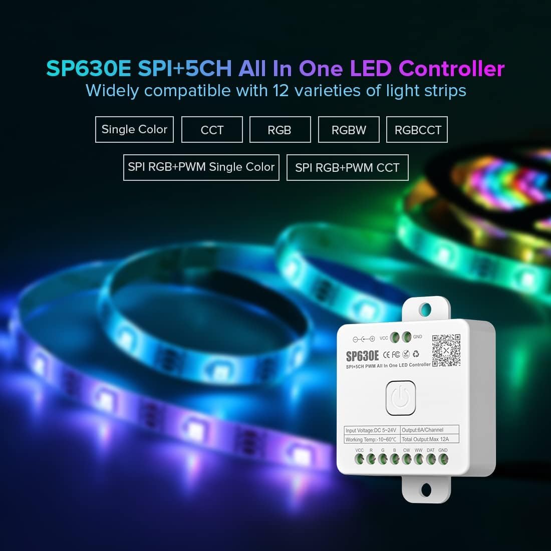 BTF-LIGHTING SP630E Bluetooth LED Controller Support PWM Monochrome CCT RGB RGBW RGBCCT Or SPI TTL IC Chip LED Strip WS2811 WS2812B WS2813 WS2814 WS2815 SK6812 LB1934 etc DC5V DC12V DC24V