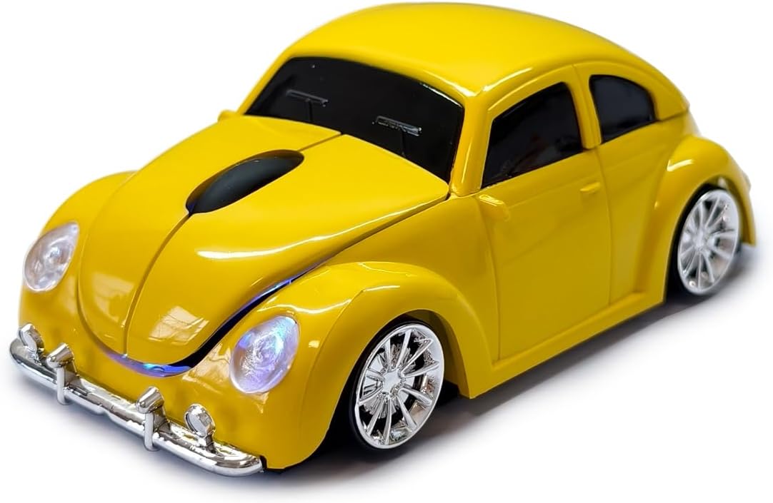 Car Mouse for Computer, Cool and Cute Car-Shaped Mouse, Wireless 2.4Ghz Optical Mice for Laptop PC Mac (Yellow)