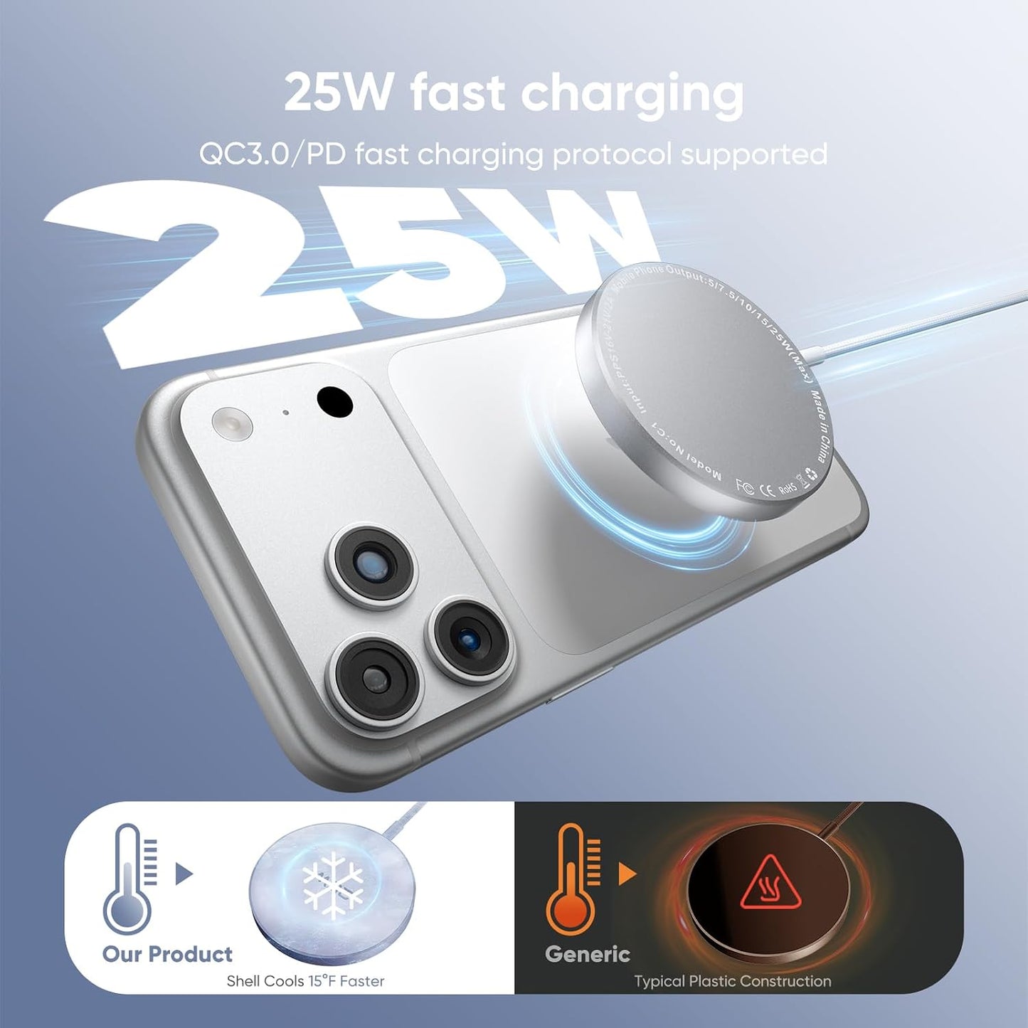 MagSafe Charger 2 Pack 25W Magnetic Wireless Charger Fast Charging Pad | Two magnetic charging pads with braided USB C cables, compatible with iPhone 17/16/15/14/13/12 and AirPods 4/3/2/Pro