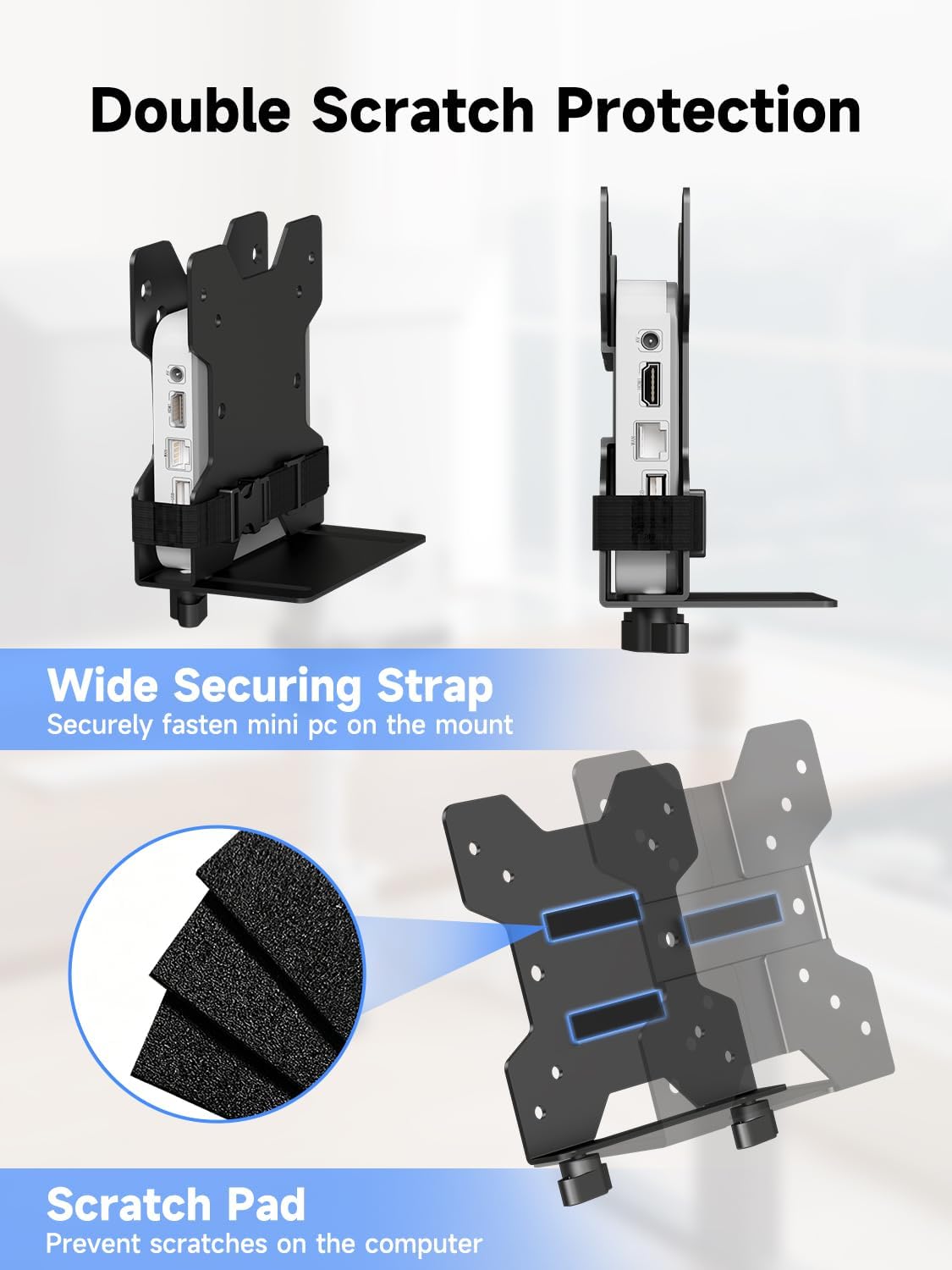 suptek Thin Client Mount Bracket Adjustable Mini PC Mount Bracket,CPU VESA Under Desk and Monitor Arm Computer Holder, Black, ZJJ002