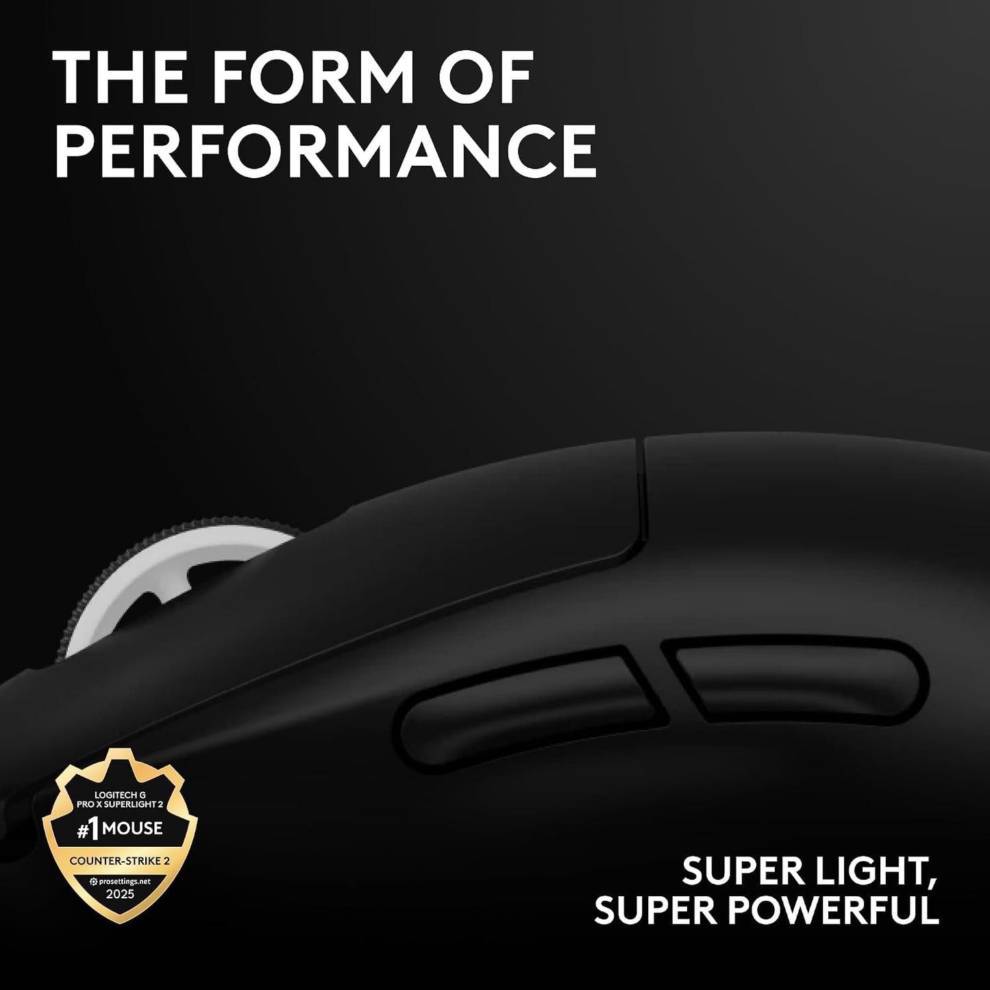 Logitech G PRO X Superlight 2 Wireless Gaming Mouse - Black | 60g, Symmetrical Shape, <8 kHz Polling, 44K DPI, PowerPlay Wireless Charging Supported, USB-C, 5 Buttons, For PC/Mac