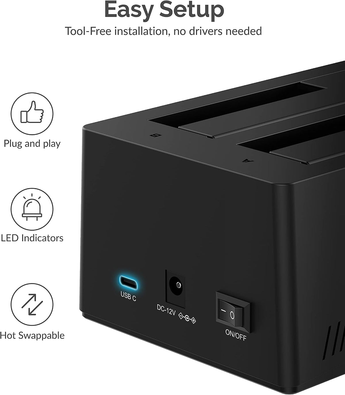 SABRENT Dual-Bay USB-C Hard Drive Docking Station & Cloner (EC-CH2B)