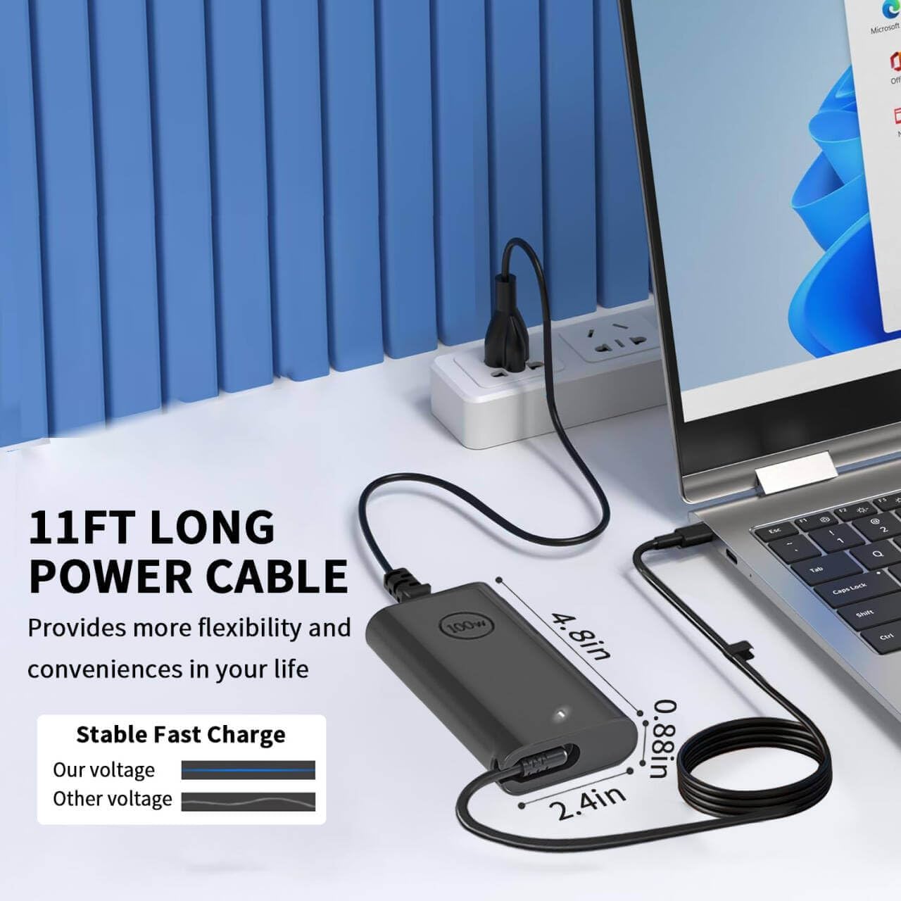 100W USB C Laptop Charger for Dell Computer Charger Type C Gan Ultra Slim | Adapter for Dell Precision 5680 Latitude XPS 14 Inspiron 14 16 5000 7000 Power Cord