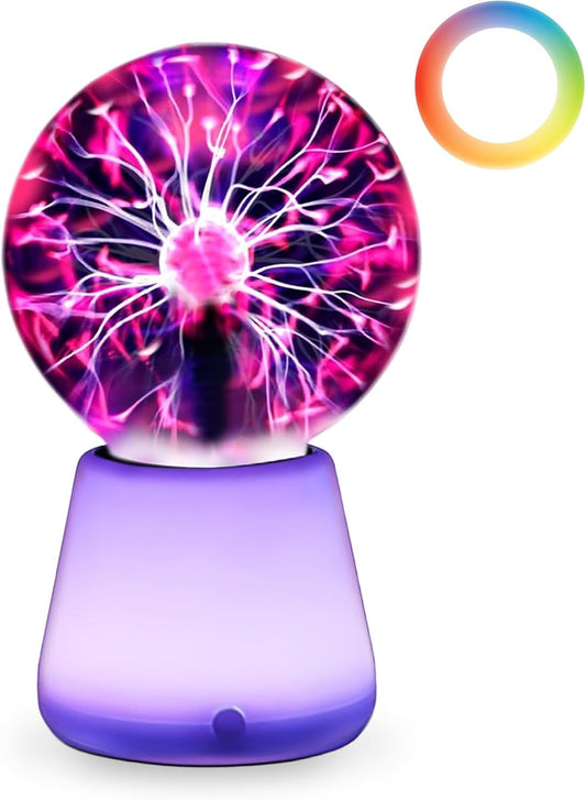 Plasma Ball Lamp 3-Inch, Touch Reactive Lightning Globe, USB-C Powered Electric Plasma Ball, 7-Color LED Base Night Light, Interactive STEM Science Toy, Desk Decor Gift