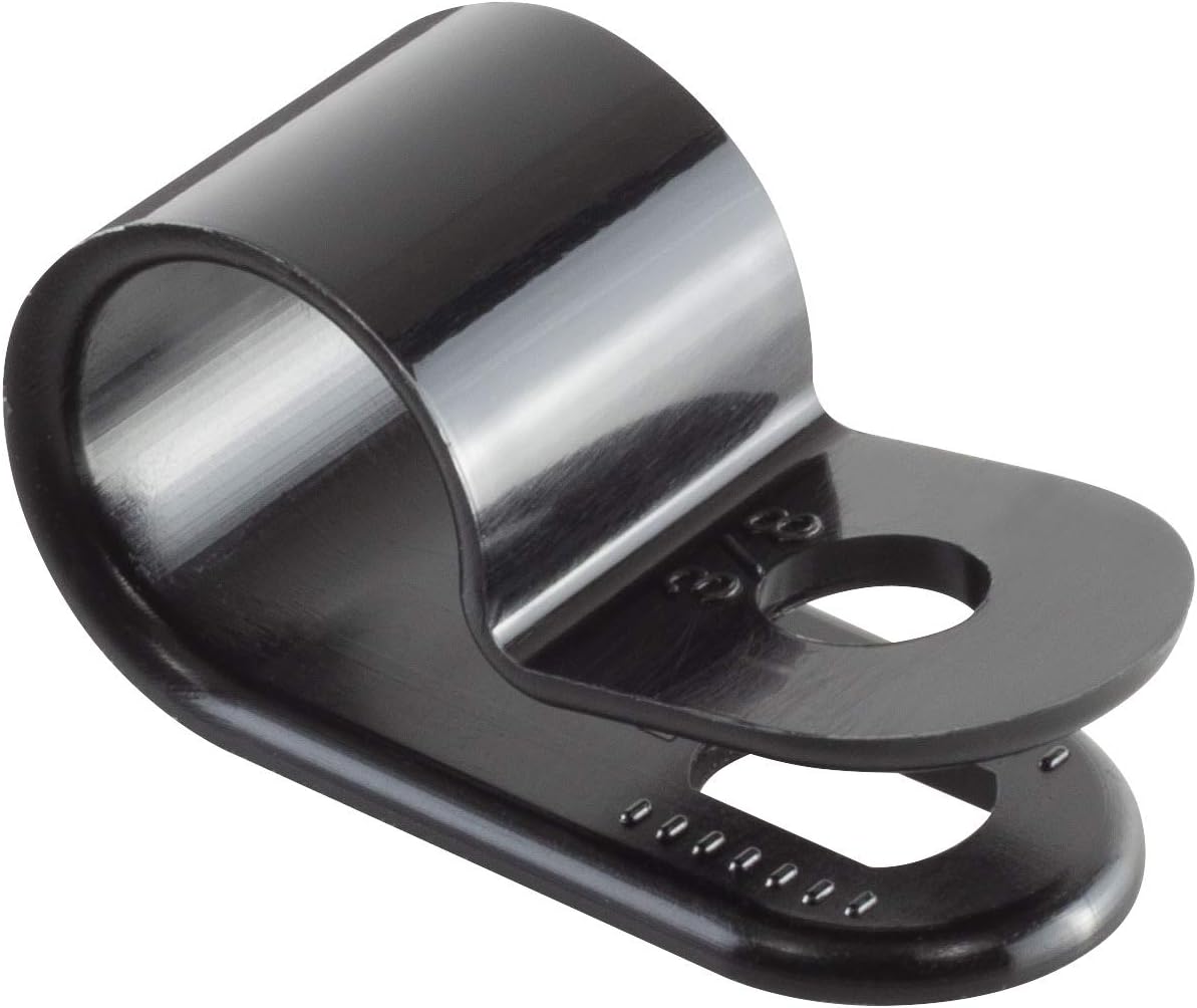 GTSE Black Nylon Plastic Cable Clamps, 3/8" Screw Mounts for Cable, Rope, Tube Management, 100 Pack