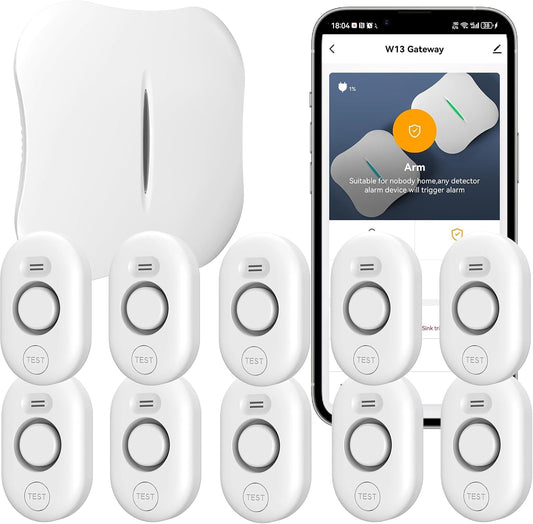 Bundle:WiFi Water Leak Detector for Home with App Notification, 1 Gateway + 10 WD61 Sensor, 120dB Water Flood/Drip Alarm for Basement/Kitchen/Bathroom/Toilet/Laundry Room,Sink/Drain/Pipe Leakage Alert