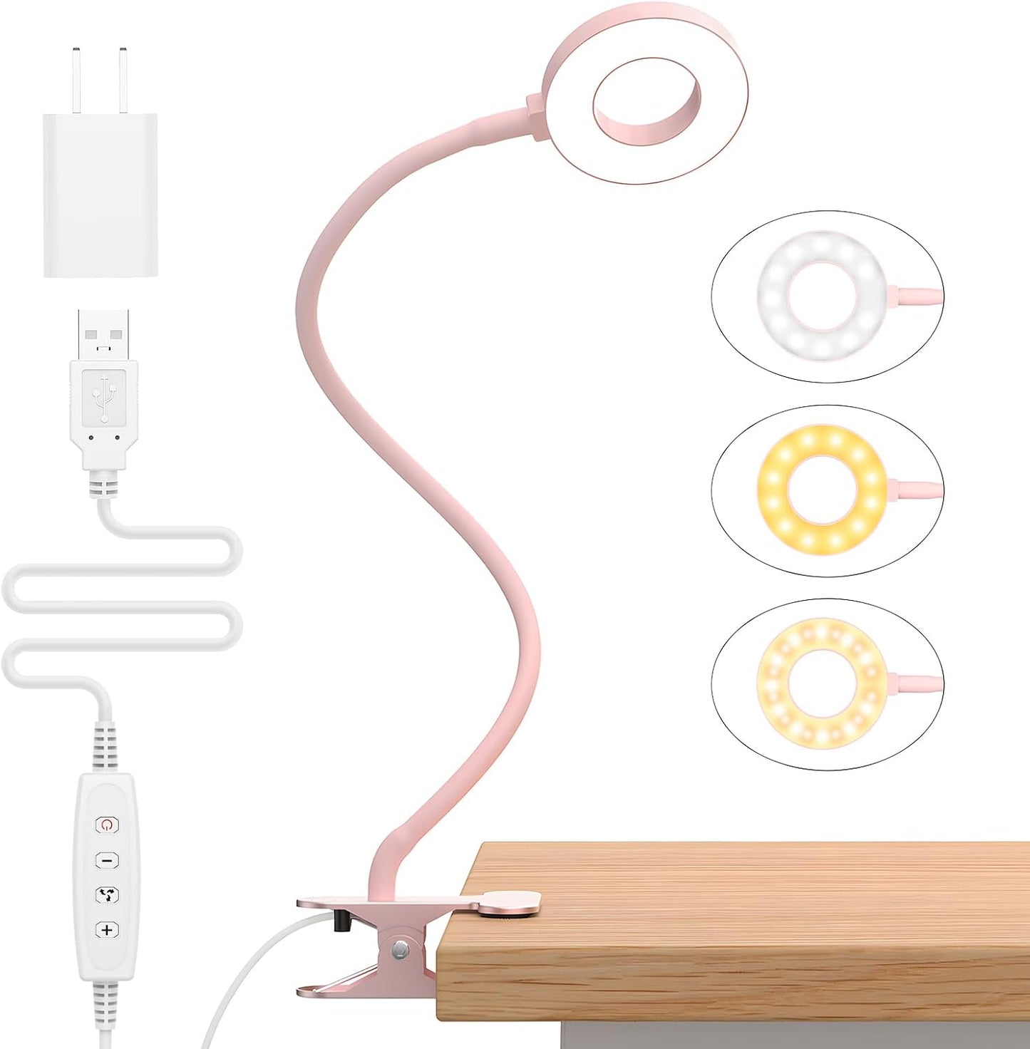 iZELL Desk Lamp, [3 Color Modes & 10 Brightness] LED Reading Light with Clamp, Silicone Flexible Arm Book Light for Kids Reading Book in Bed at Night Clip on Table, Headboard, Dorm - 15.8‘’ Black
