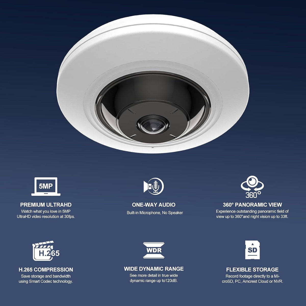 Anpviz 5MP Fisheye POE Camera, 360° Multiple Panoramic Views Wired Indoor