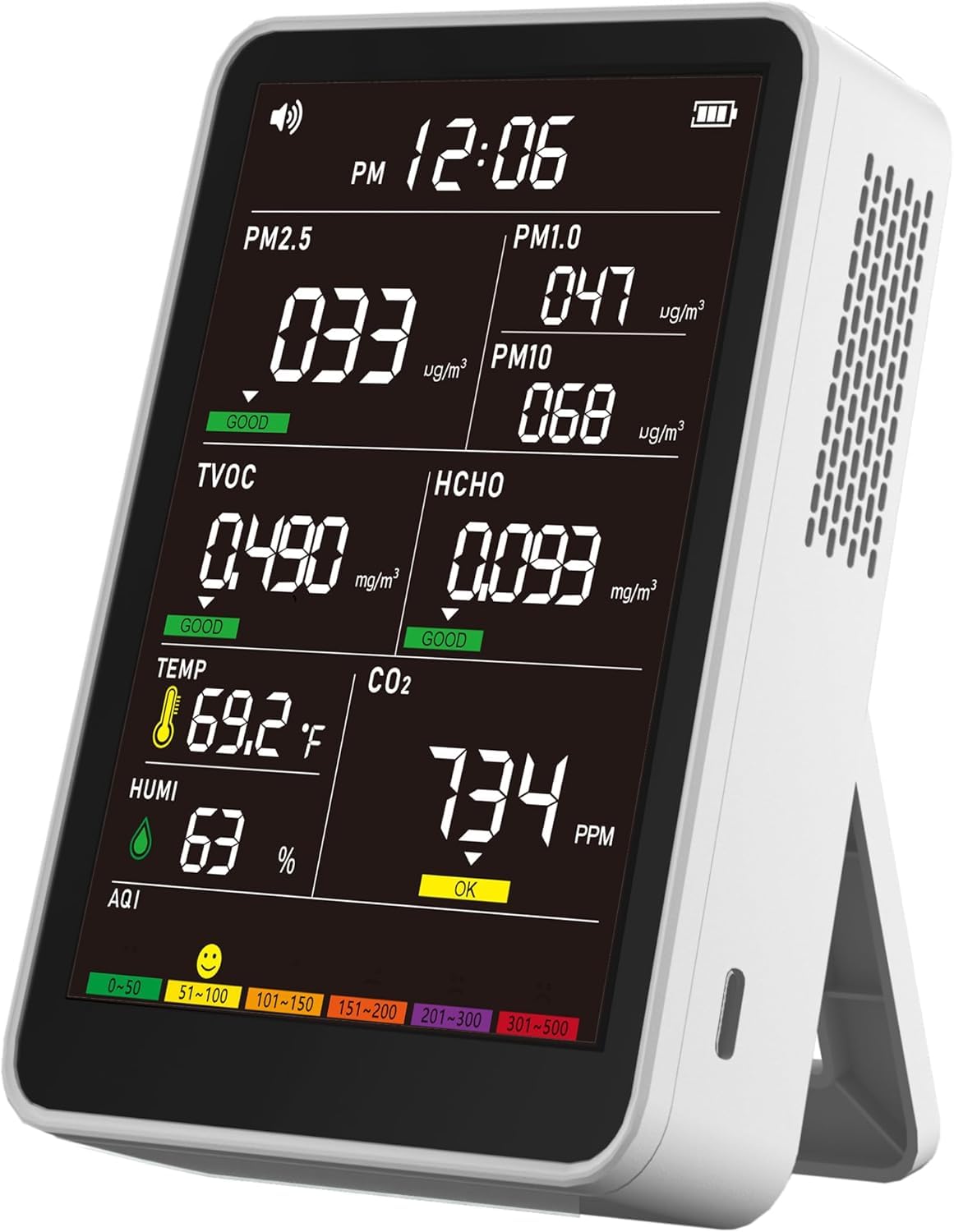 16-in-1 Indoor Air Quality Monitor, High-Precision Multi-Parameter Smart Air Quality Tester with HD Real-Time Color Screen, Portable Air Quality Monitor for Home, Office, Cars, School, Bedroom