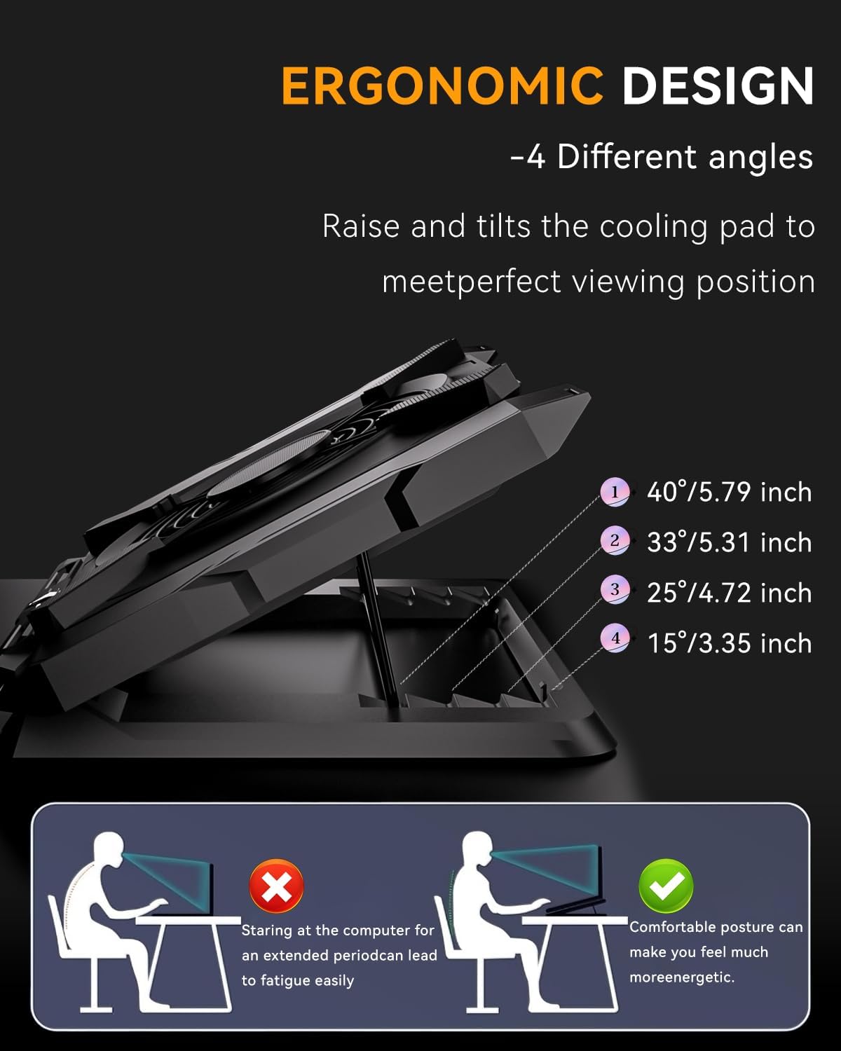 Laptop Cooling Pad, Gaming Laptop Cooler with 7.1 Inch Powerful Fan, RGB Lights &amp; 3-Speed Fan Control &amp; LCD Diamond Design, Height Adjustable Quiet Laptop Cooling Stand for 12"-21" Laptops etc