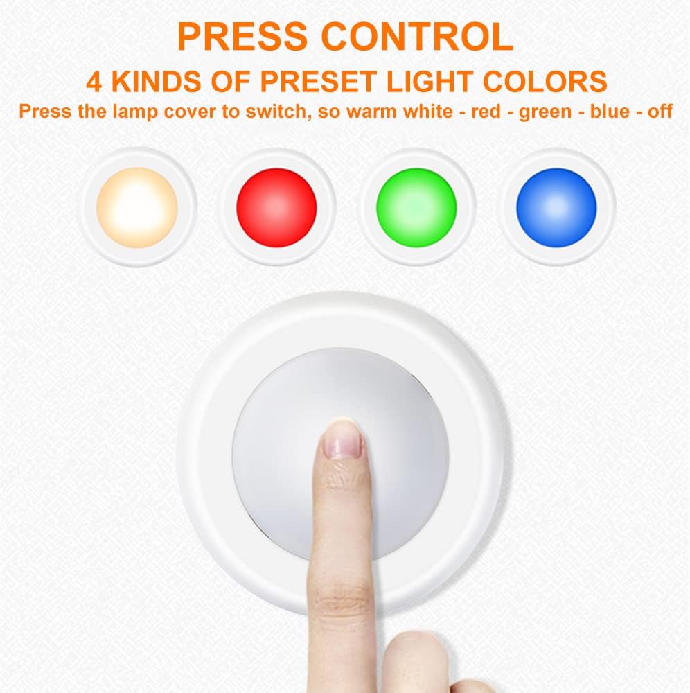 LED Puck Lights with Wireless Remote, 13 Colors RGB Dimmable Under Cabinet, Battery Powered Color Changing, Party Atmosphere for Kitchen Closet Counter, 6 Pack
