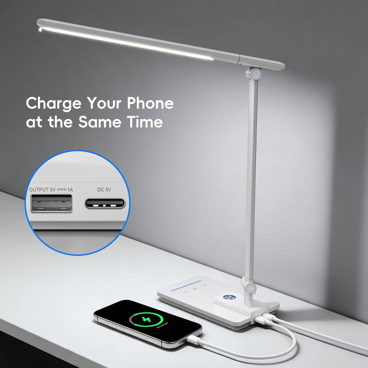 ELECTRI Desk Lamp for Home Office, Eye-Care Desk Light with Touch Control, 5 Color & Stepless Dimming, 360° Rotatable, Reading Lamp for Table Study Work Office Nail Craft Puzzle(with Adapter)