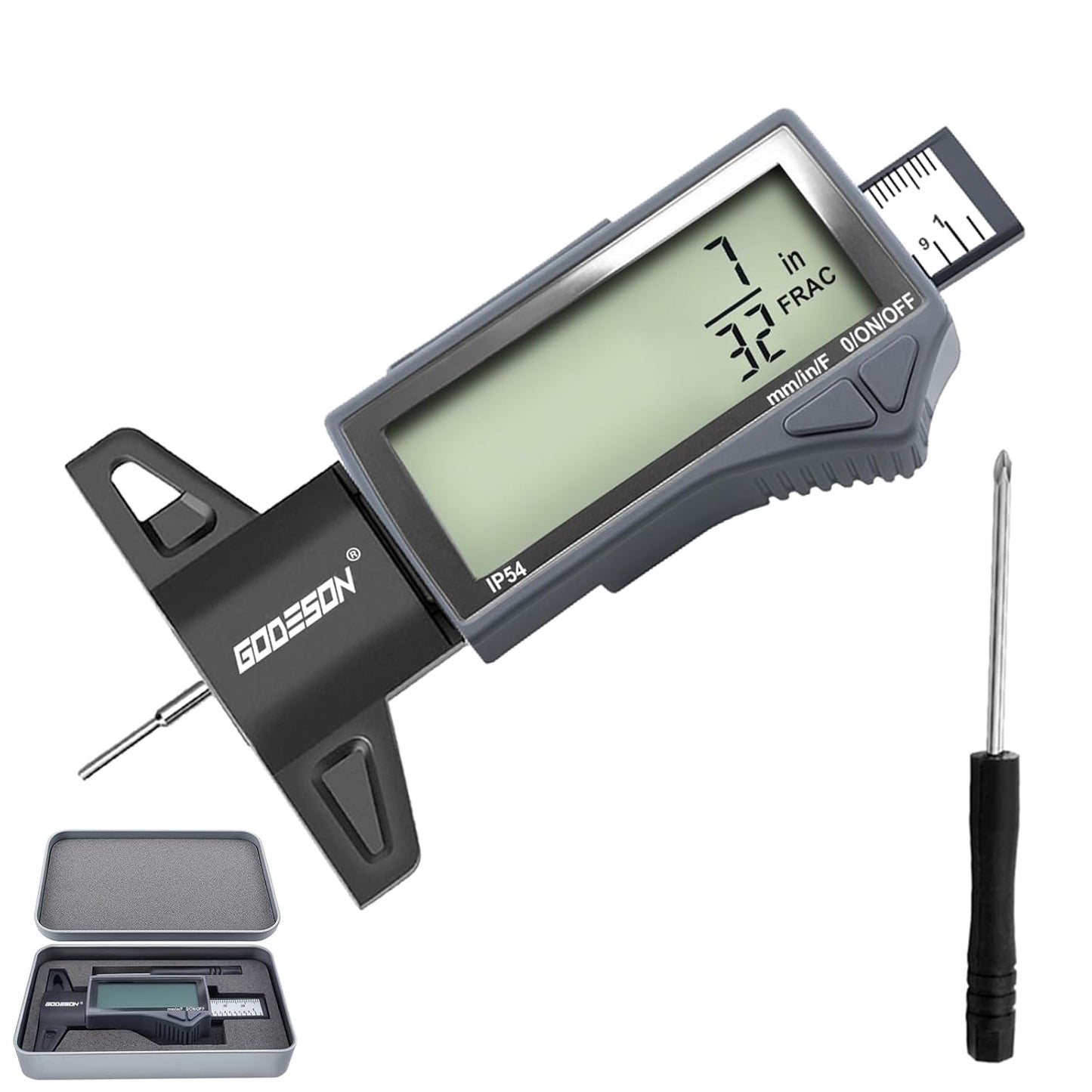 Digital Tire Tread Depth Gauge - IP54 Waterproof, 2.5" LCD Screen, 3 Modes (Fraction/Inch/MM), 1" Range, Auto-Off, Tire Wear Measure Gauge Tool 32nds for Car, Truck & SUV Tires