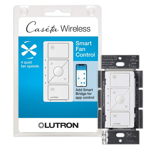 Lutron Caseta Smart Fan Speed Control Switch (Smart Hub Required), Single-Pole Lutron Caseta Switch for Fans, PD-FSQN-WH, White