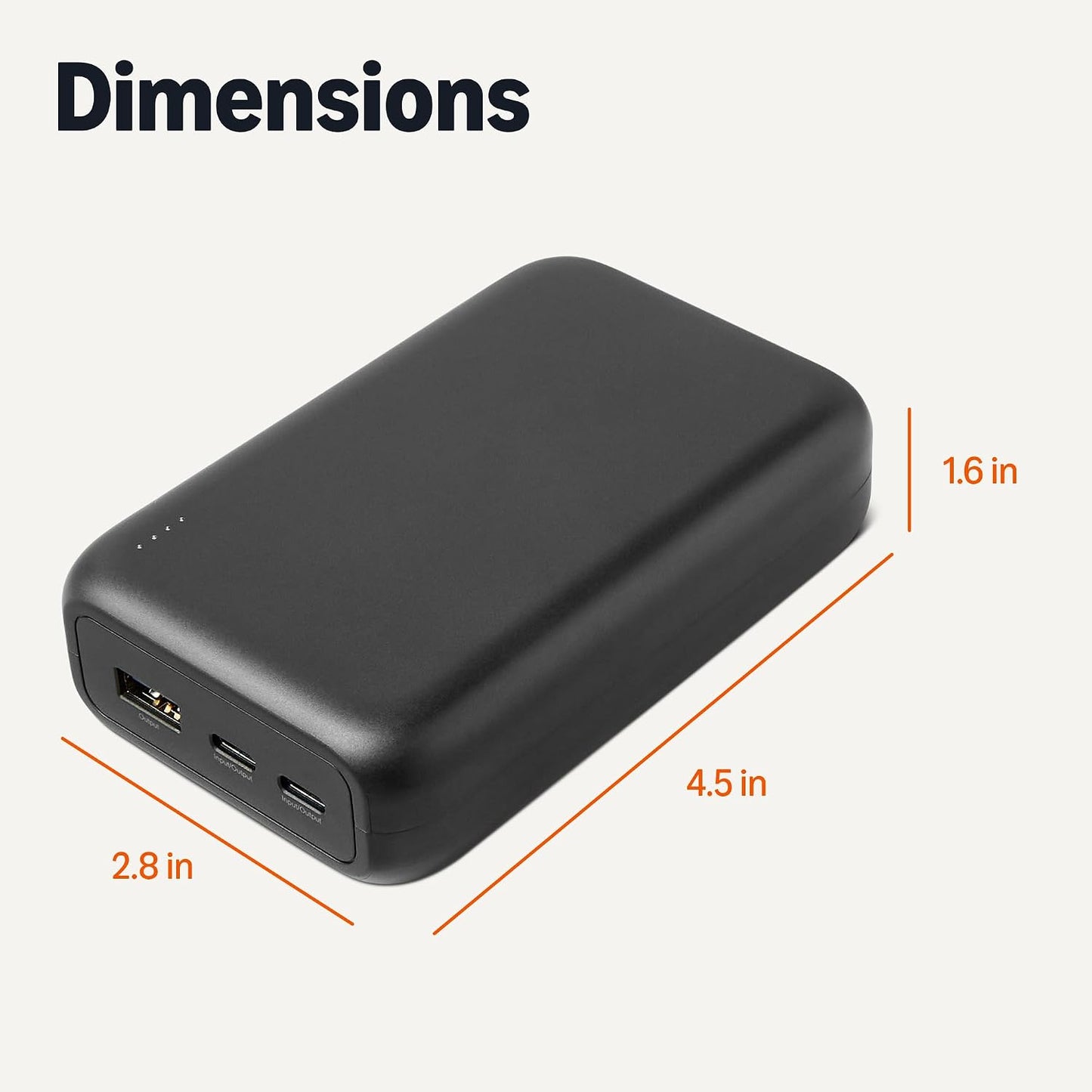 Amazon Basics High-Capacity Portable Charger Power Bank with 3-Port Output, 20,000 mAh, Black