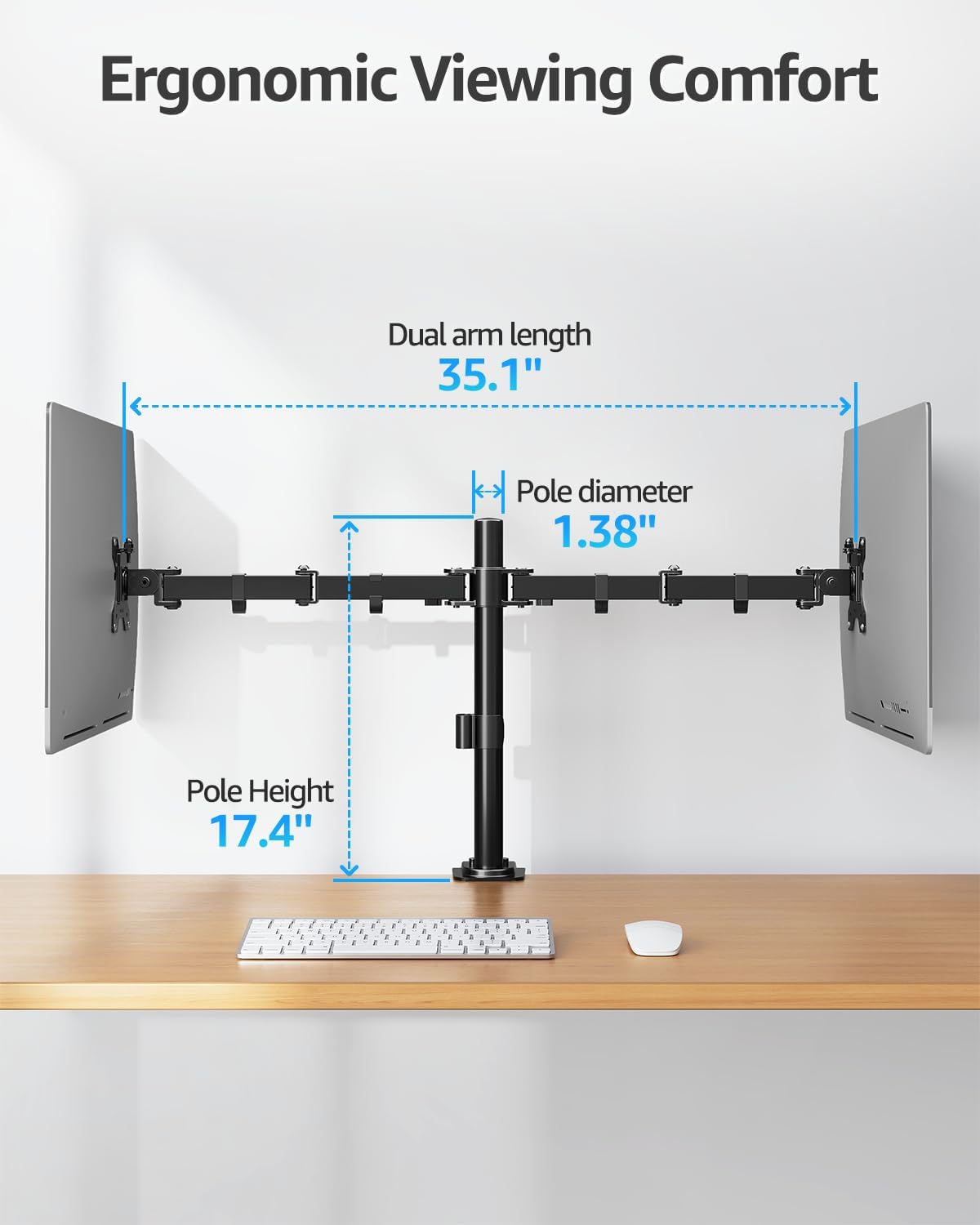 MOUNTUP Dual Monitor Desk Mount, Max 32 Inch up to 17.6lbs, Fully Adjustable Dual Monitor Arm for 2 LCD Screens, Double Monitor Stand with C-Clamp and Grommet Base