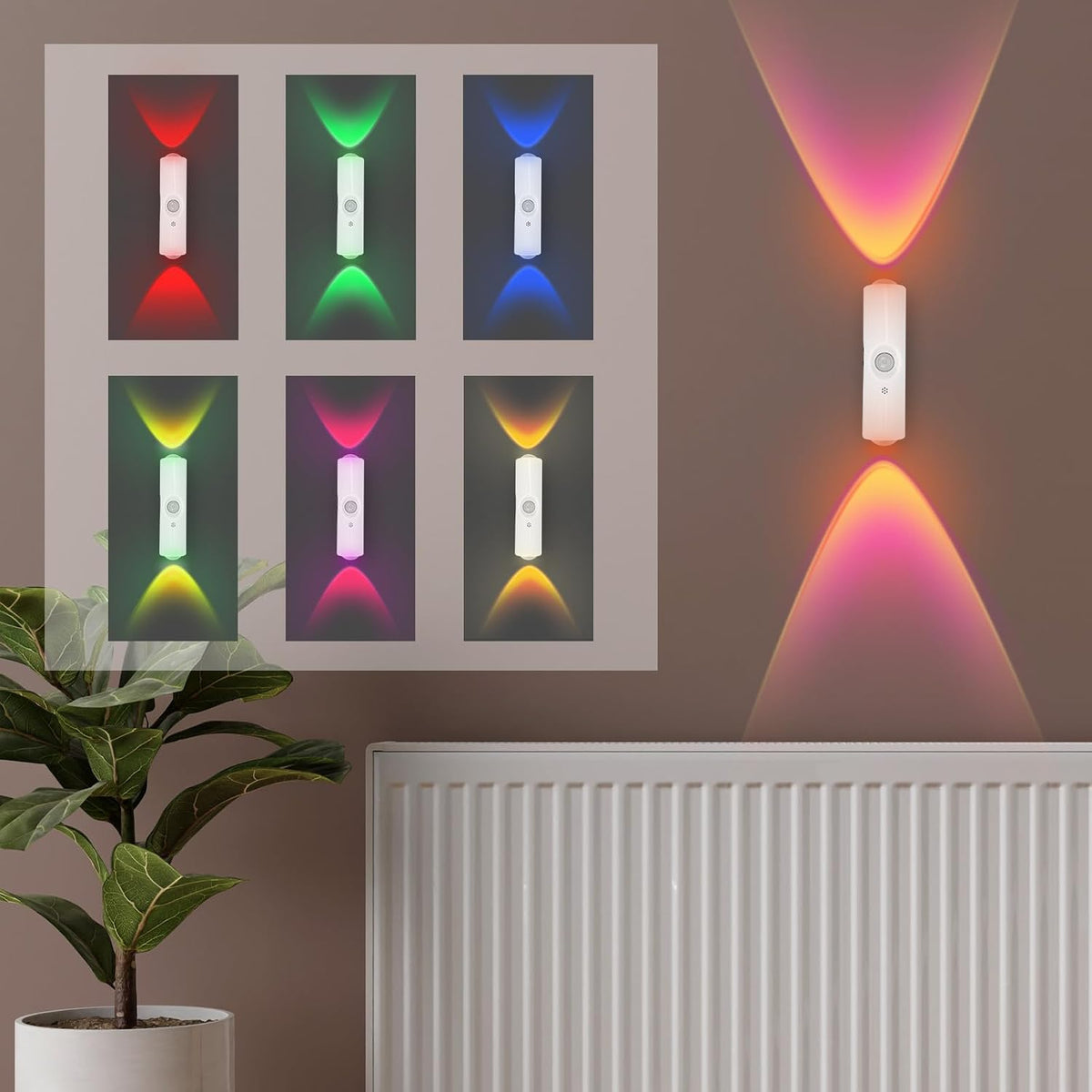 4pcs Rechargeable Smart LED Motion Sensor Night Lights, Wireless Magnetic Wall Lights Human Body Sensing Ambient Sconce for Stairs Indoor Bathroom Cabinet(7-Color RGB, No Drilling Installation)