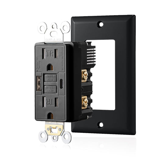 15 Amp Self-Test GFCI Outlet Combination with USB Type A & Type-C