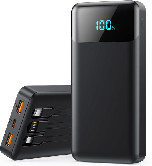 Portable Charger Power Bank 40800mAh with 3 Built-in Cables,25W Fast Phone Charging Portable Battery Pack,5 Outputs Travel Essentials Outdoor External Battery for iPhone 17/16,Galaxy Android etc-Black