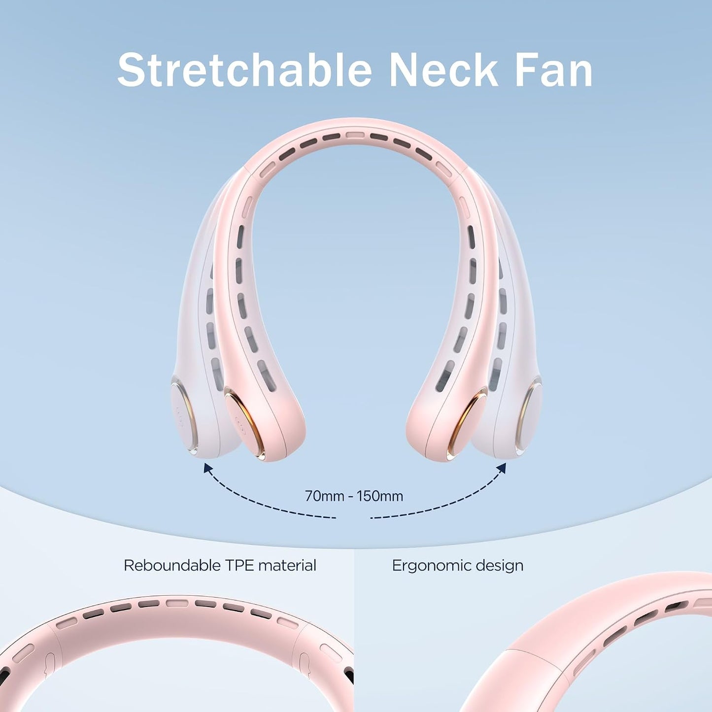 GULAKI Portable Neck Fan, Personal Fan with 4000mAh Battery, Rechargeable Neck Fan with 3 Speeds and 64 Cool Lights, Birthday Gifts for Men Women Mom Dad, Hands Free Cooling fan for Summer(Pink)
