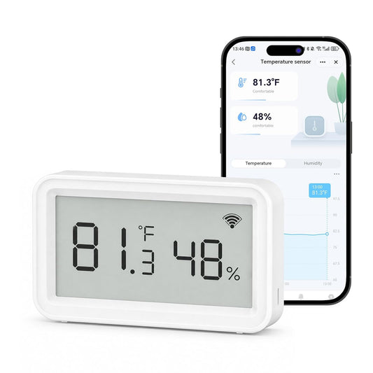 eMylo Smart WiFi Thermometer Hygrometer, Indoor Wireless Temperature Humidity Sensor with Electronic Display, App Notification Alert, Free Data Storage Export, Digital Remote Monitor for Home Room (1)