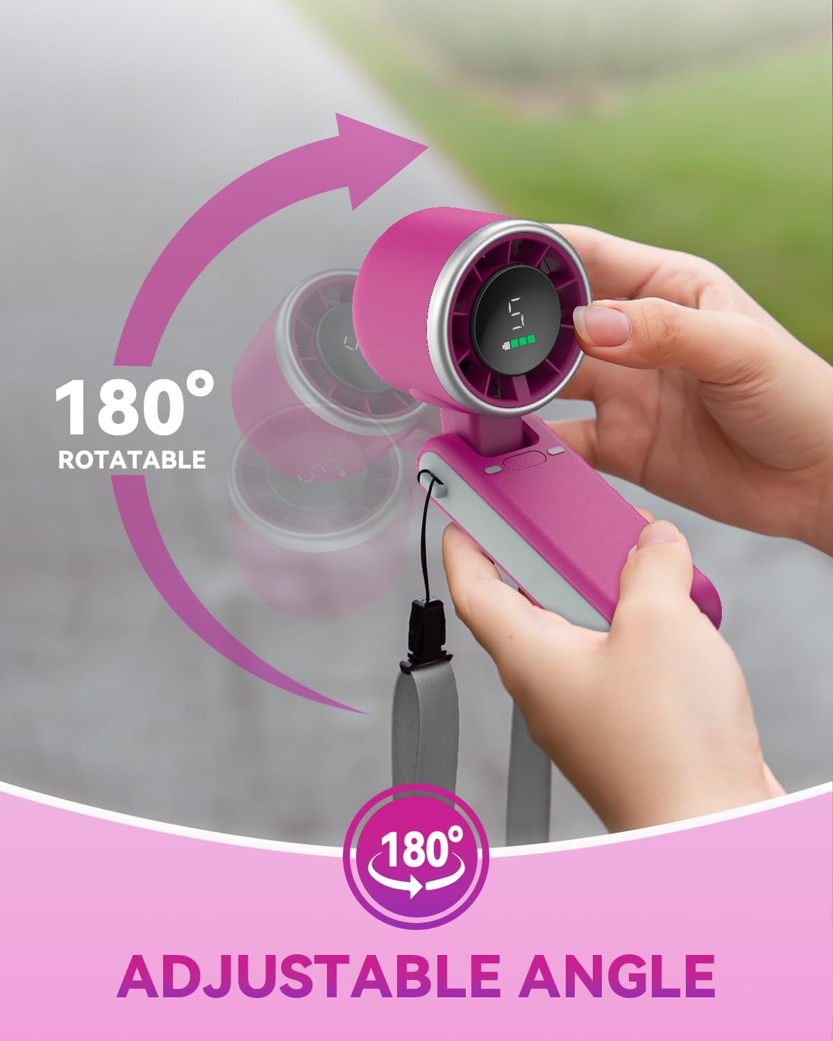 PlayHot Portable Handheld Turbo Fan, Travel Essentials, Gifts for Women/Men | 5-Speed, Up to 12H, 10m/s Airflow, USB-C Rechargeable, LED Display, 3-in-1 Foldable Personal Fan for Cruise, Beach, Vacation