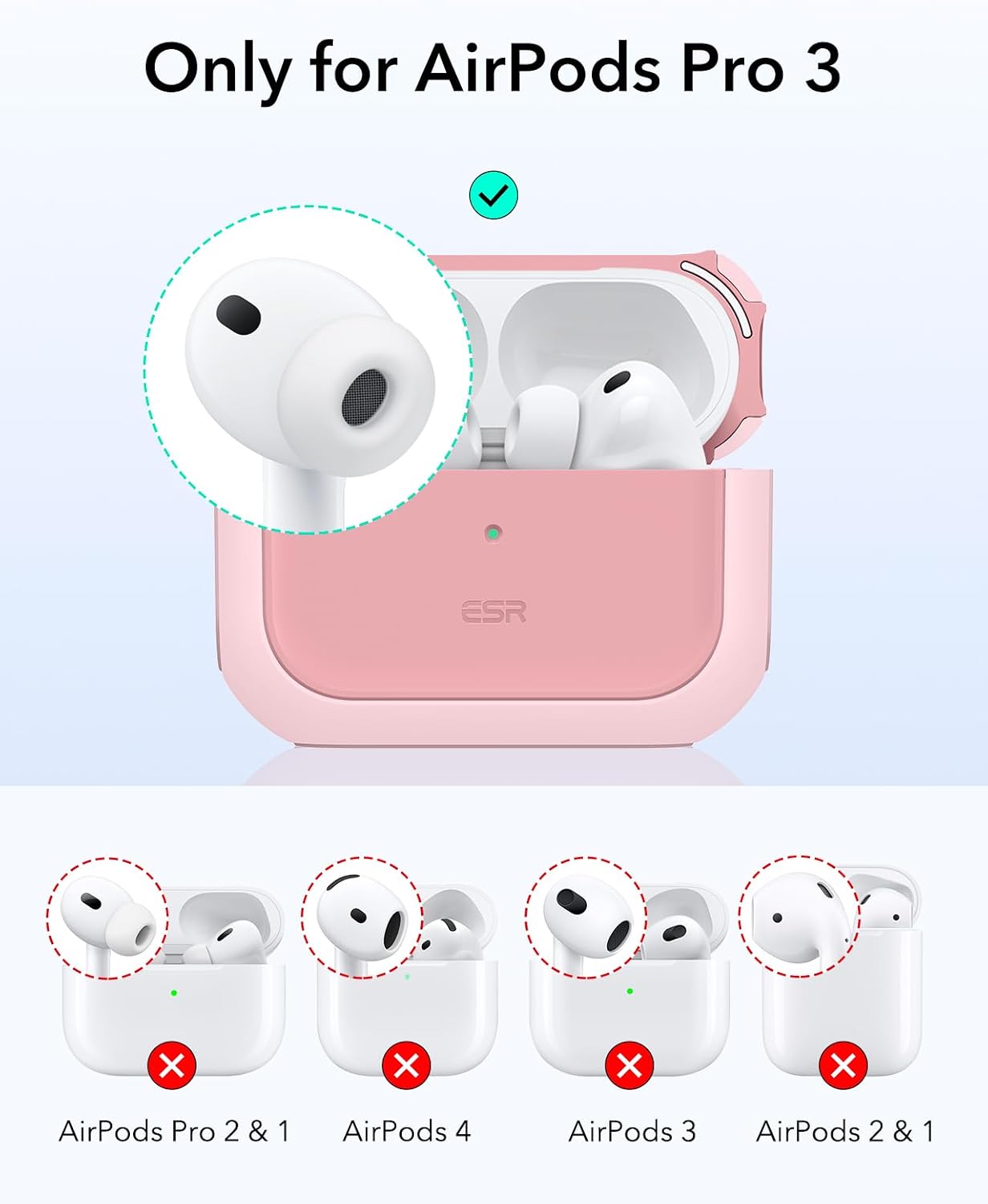 ESR for AirPods Pro 3 Case, Compatible with AirPods Pro Case 3rd Generation (2025), Compatible with MagSafe, Full Drop Protection Cover with Lanyard, Pink