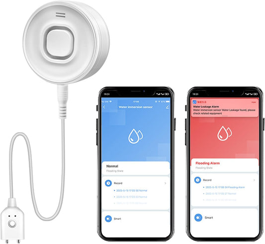Water Alarm Leak Detector, Water Leak Detector with Cable, 100dB Adjustable Sound Alarm & Real-Time App Alerts WiFi Water Sensor for Home, Kitchen, Bathroom, Warehouse