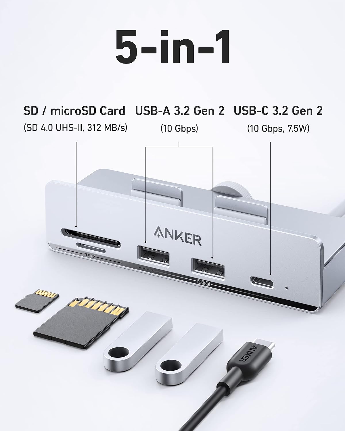 Anker USB-C Hub, 5-in-1 Hub for USB-C iMacs, 10Gbps USB-C and USB-A Ports