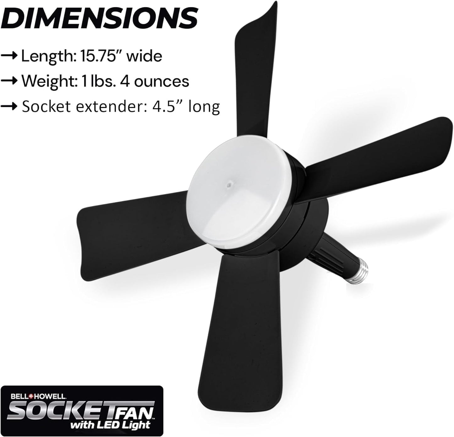 Bell+Howell Socket Breeze 15.4" Socket Fan Light with Remote | 3500K, 1000 Lumens, Portable, Small, Easy to Install Ceiling Fan Replacement for Bedroom, Kitchen, Living Room