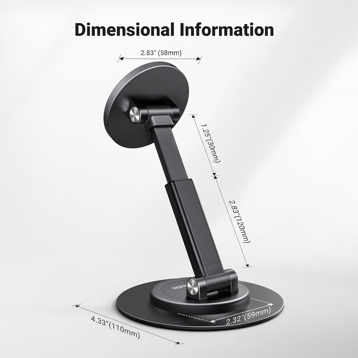UGREEN Magnetic Phone Stand for MagSafe, Height Adjustable iPhone Stand for Desk with 360° Rotation Compatible for iPhone 17 Air 16 Pro 15 Pro Max 14 Plus 13 12 and MagSafe Case, Black