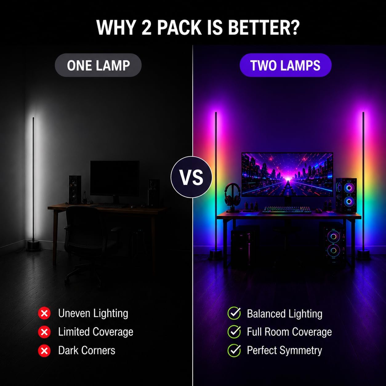 RGB Corner Floor Lamp for Gaming Room, APP Control