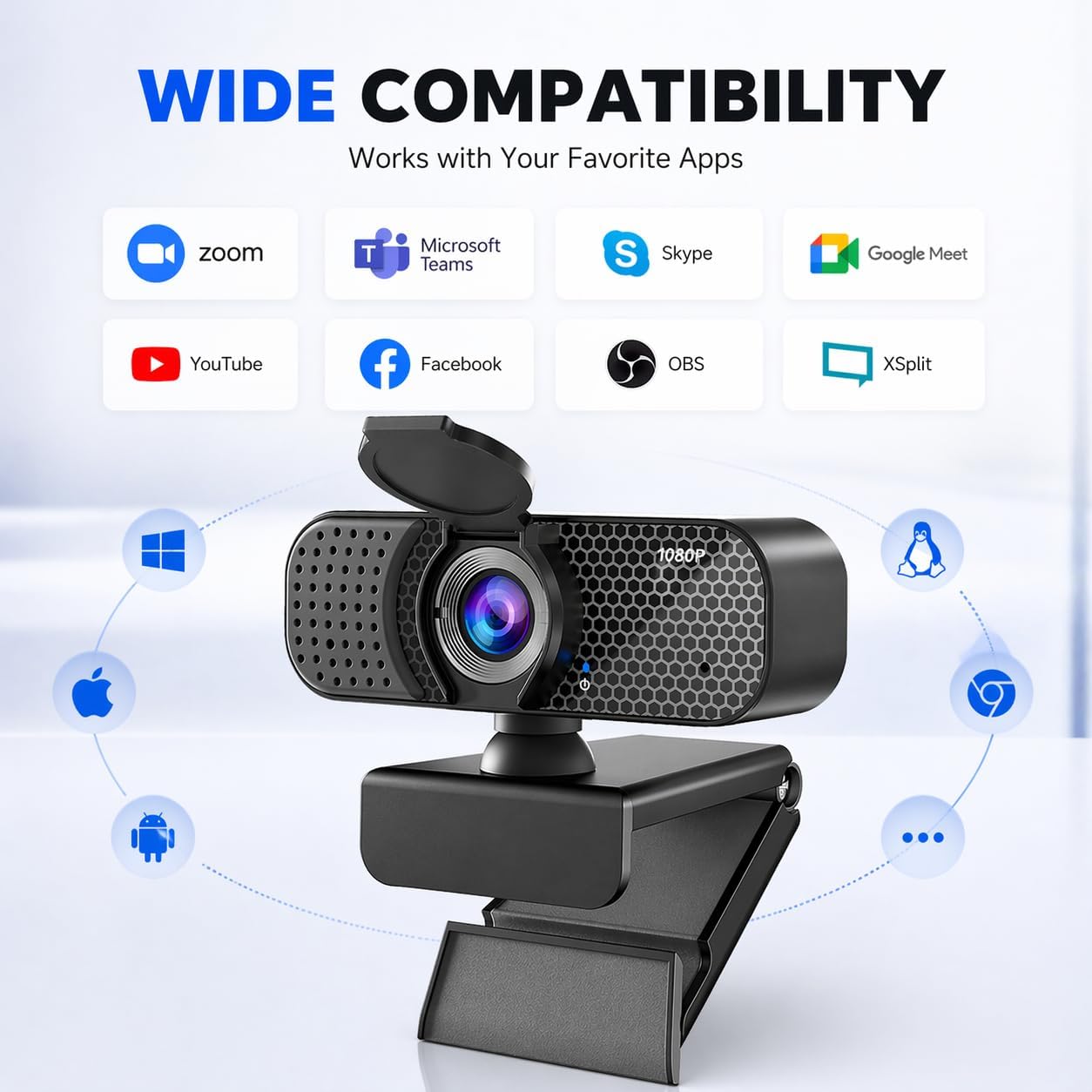 C26 1080P Webcam with Microphone USB Computer Camera USB-A-USB-C Adapter | 105° FOV Noise-Reducing Mic, Auto Light Correction, Privacy Cover & Tripod, Plug&Play for PC/Mac/Laptop, Zoom/Teams/Streaming