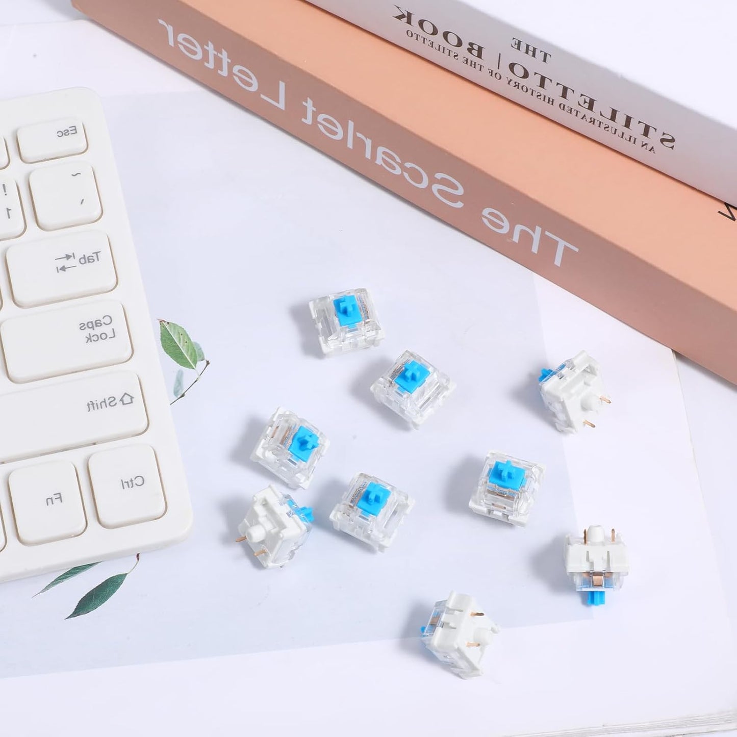 72 Pieces Blue Mechanical Keyboard Switches, 3 Pin Pre-Lubricated Clicky Key Switches, Dustproof and Waterproof Keyboard Accessories for Mechanical Gaming Keyboard