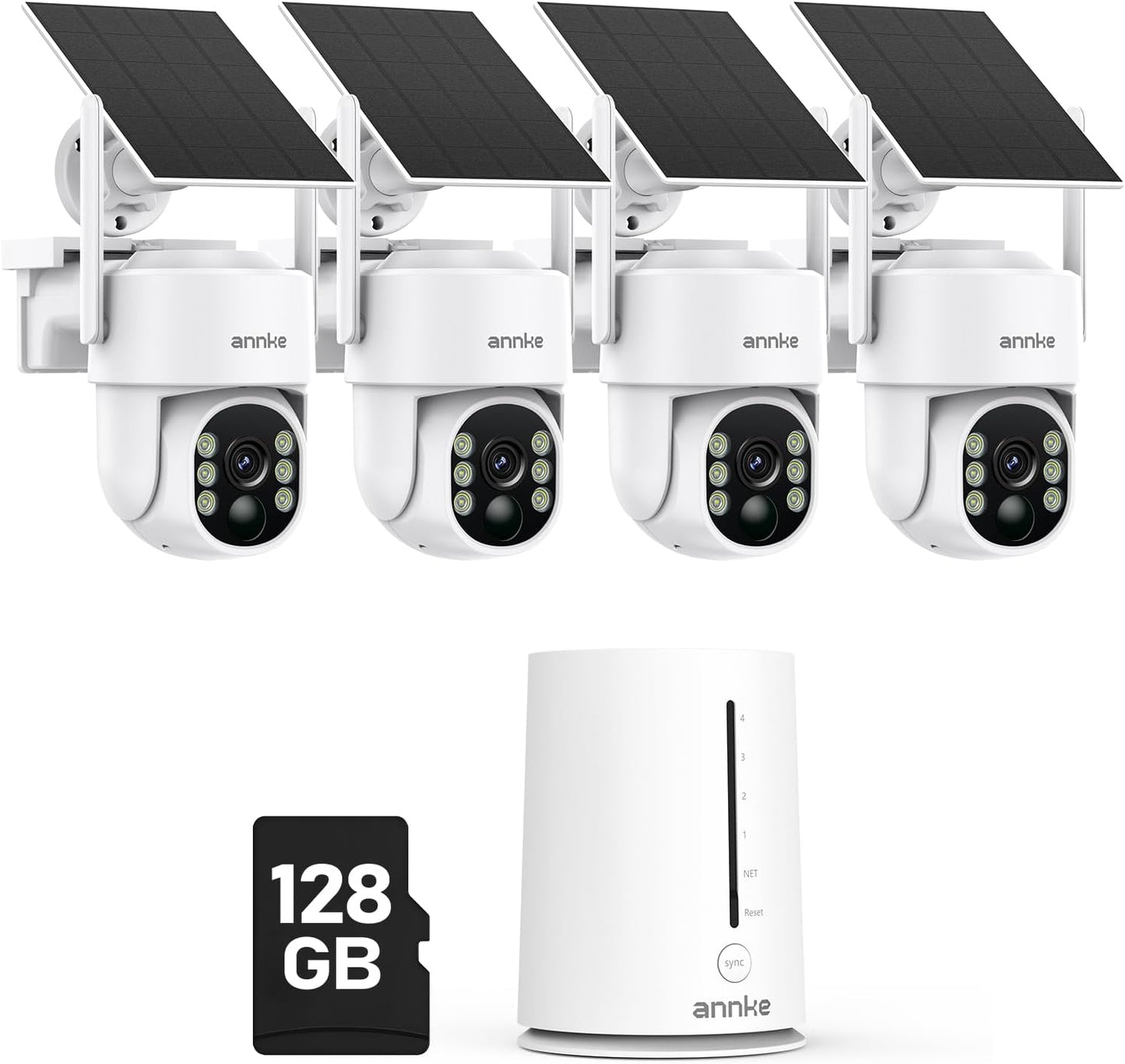 ANNKE 4MP Solar Security Cameras Wireless Outdoor, 4-Cam Home Camera System | 5MP Home Hub with 128GB for Local Storage, 360° View, AI Human Detection, Color Night Vision, Two-Way Audio, Dual-Band Wi-Fi