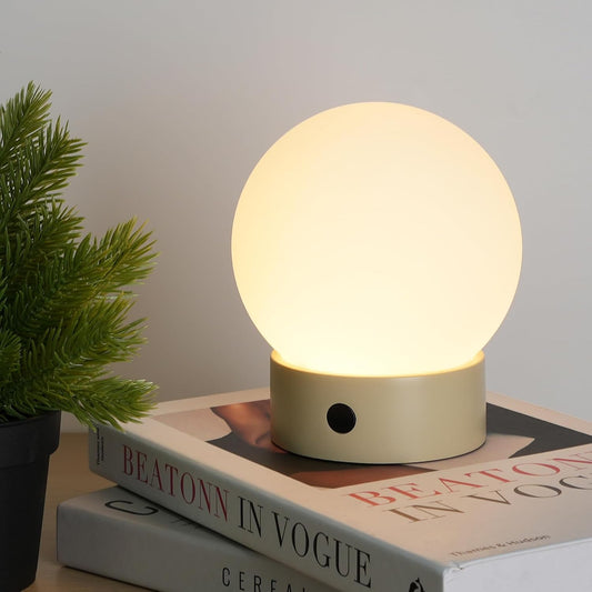 WEILAILUX Small Shower Lamp Waterproof, Cordless Globe Table Lamp (Khaki)