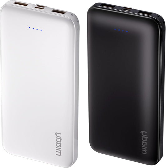 Miady 2-Pack Portable Charger 10000mAh Power Bank 22.5W Travel Battery Pack | 37Wh丨Fast Charging丨3 Outputs 2 Inputs丨Slim丨Compatible with iPhone 17 Galaxy S24 Android Tablets etc丨Flight-Safe丨Black+White