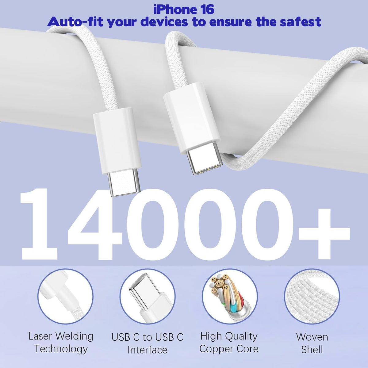 10FT iPhone 17 16 15 Pro Charger,2Pack 10Foot USB C to C Woven Cable Cord 40W USB C Apple Charger 4 Port PD&AC Charge Block Fast Charging for iPhone 17 Air/17 16 15 Pro Max/16e/16 Plus/15/15 Pro/iPad